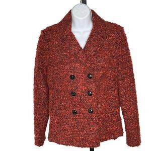 Robert Kitchen Canada Wool Blend Boucle Blazer M Double Breasted Coat Peony Blac